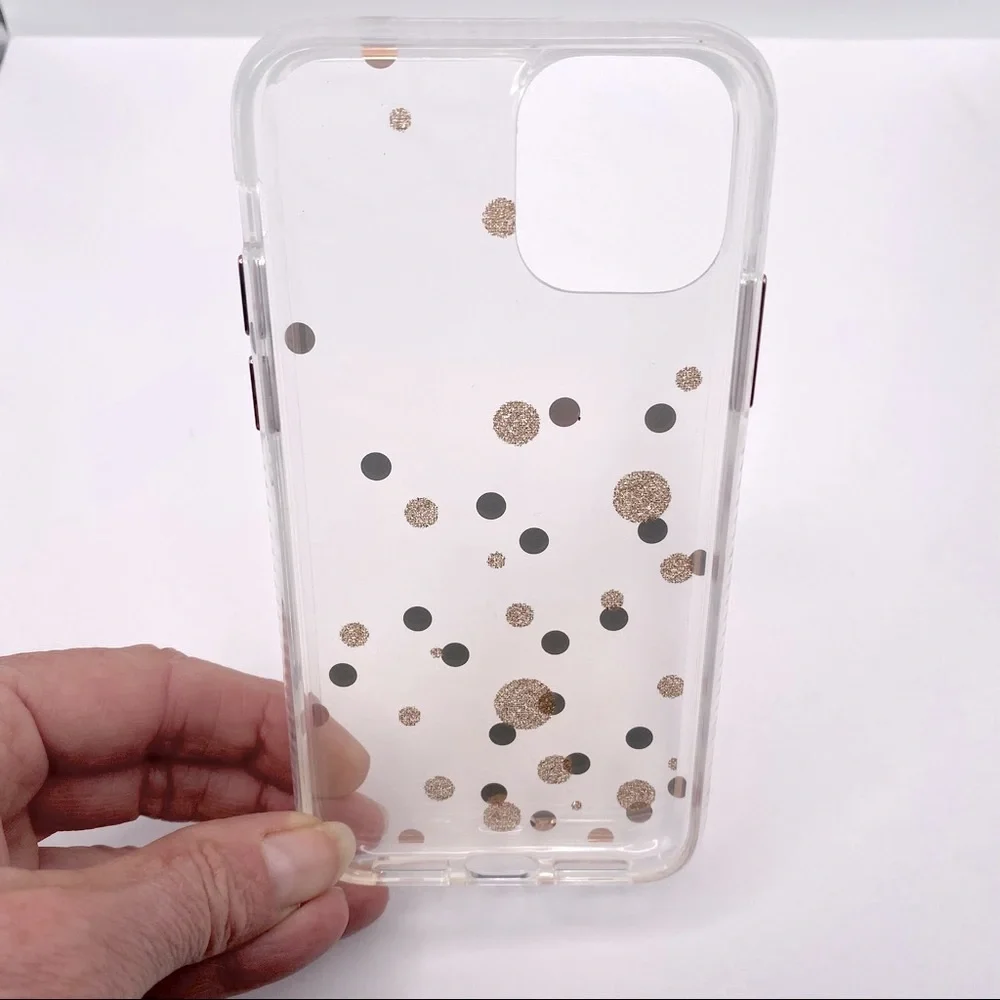 NEW! iPhone 11 Pro Protective Case Clear With Gold Polka Dots Sleek Lightweight